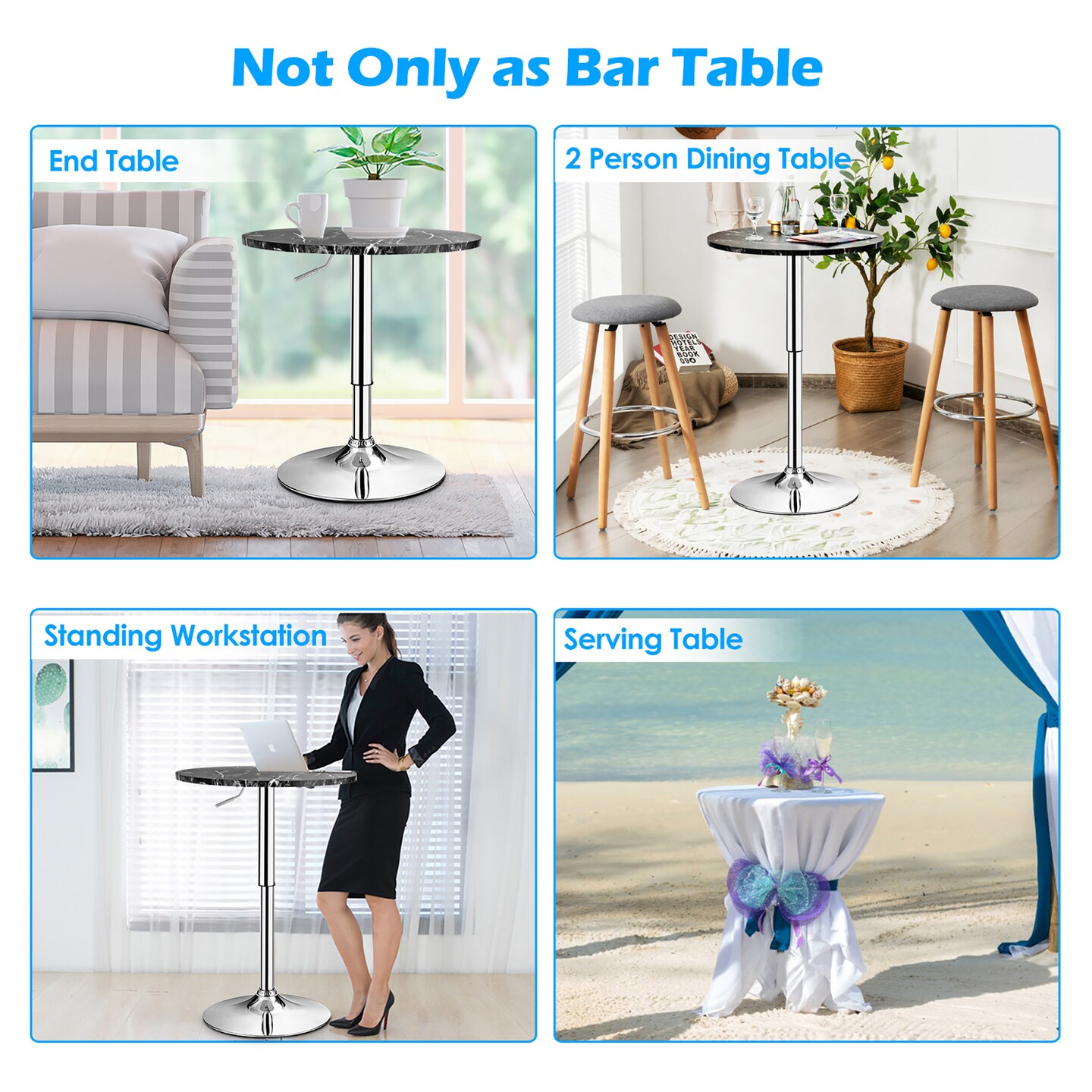 Costway 6PCS Round Bistro Bar Table Height Adjustable 360-degree Swivel White\Black