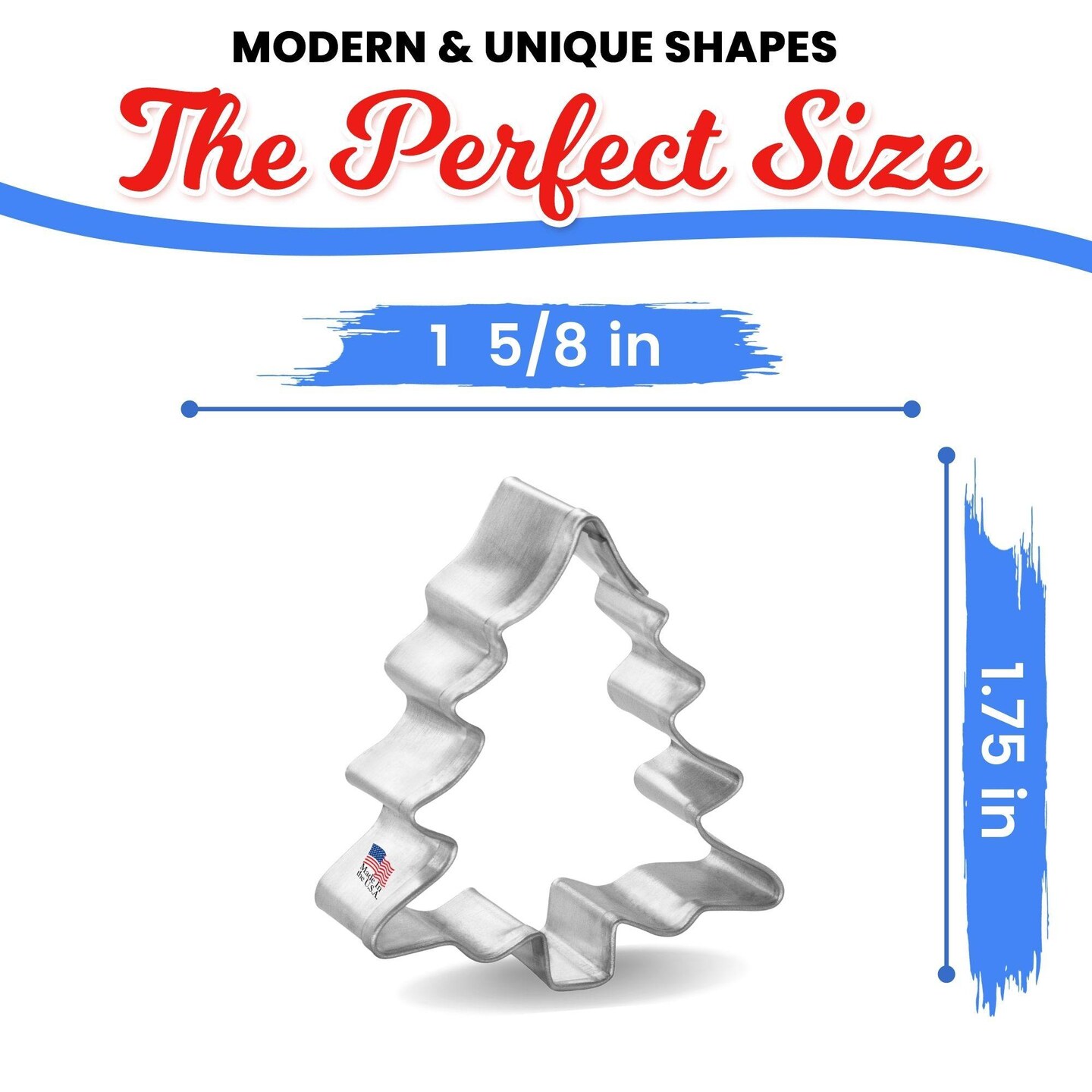 Mini Christmas Tree Cookie Cutter 1.75 in, CookieCutter.com, Tin Plated Steel, Handmade in the USA