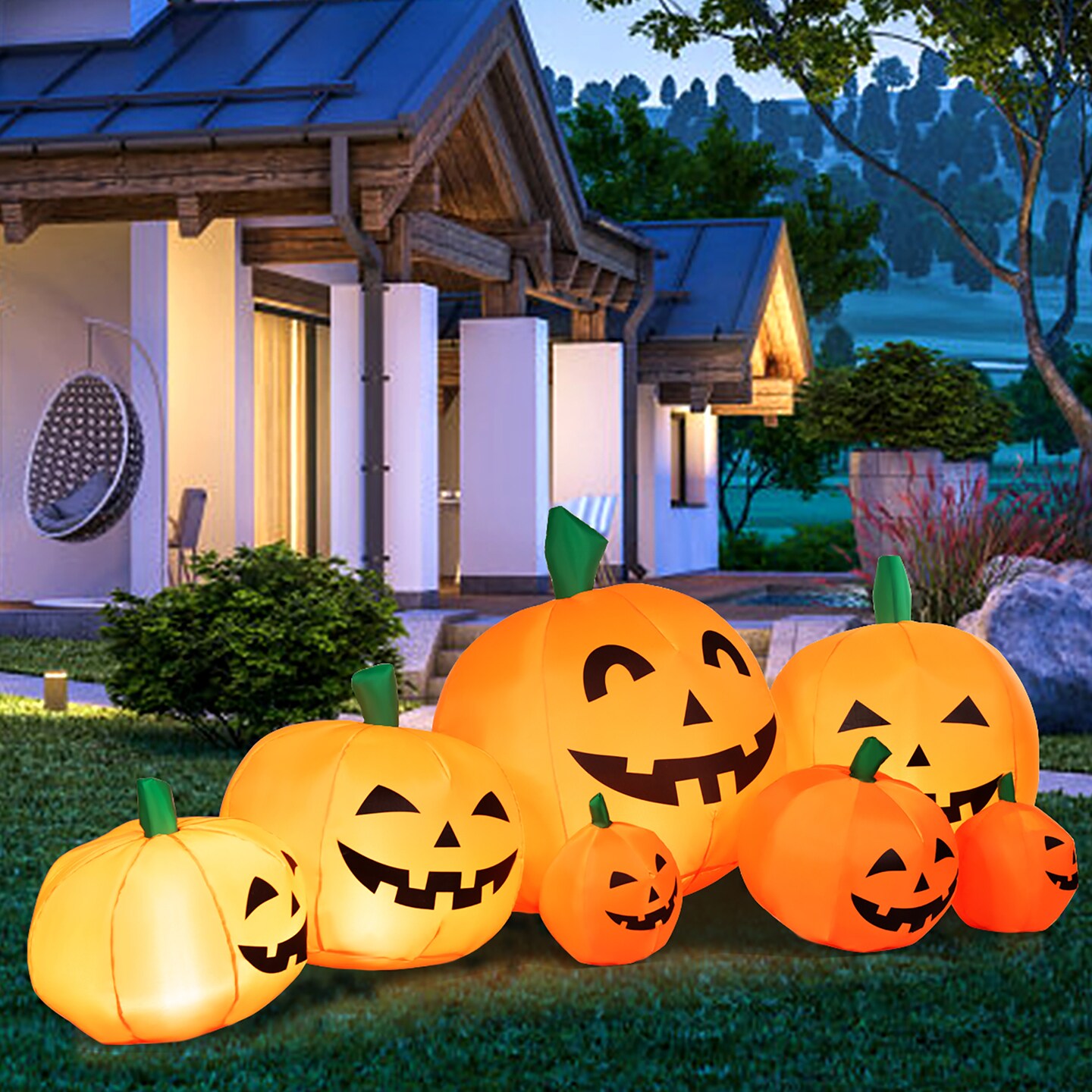 Costway 7.5&#x27; Halloween Inflatable 7 Pumpkins Patch W/LED Light Outdoor Garden Decoration