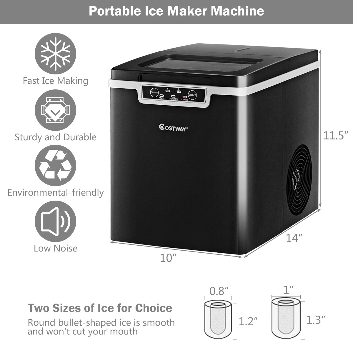 Costway Ice Maker Machine Countertop 26Lbs/24H Portable W/Scoop