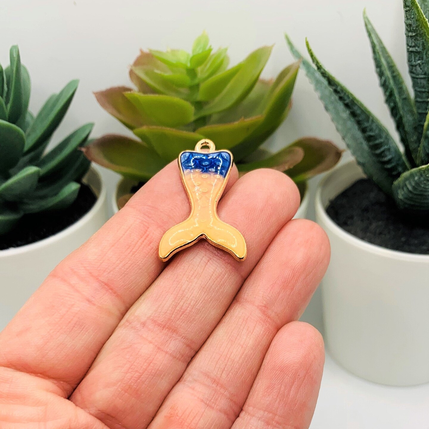 4 or 12 Pieces: Blue, Pink and Yellow Enamel Mermaid Tail Charms