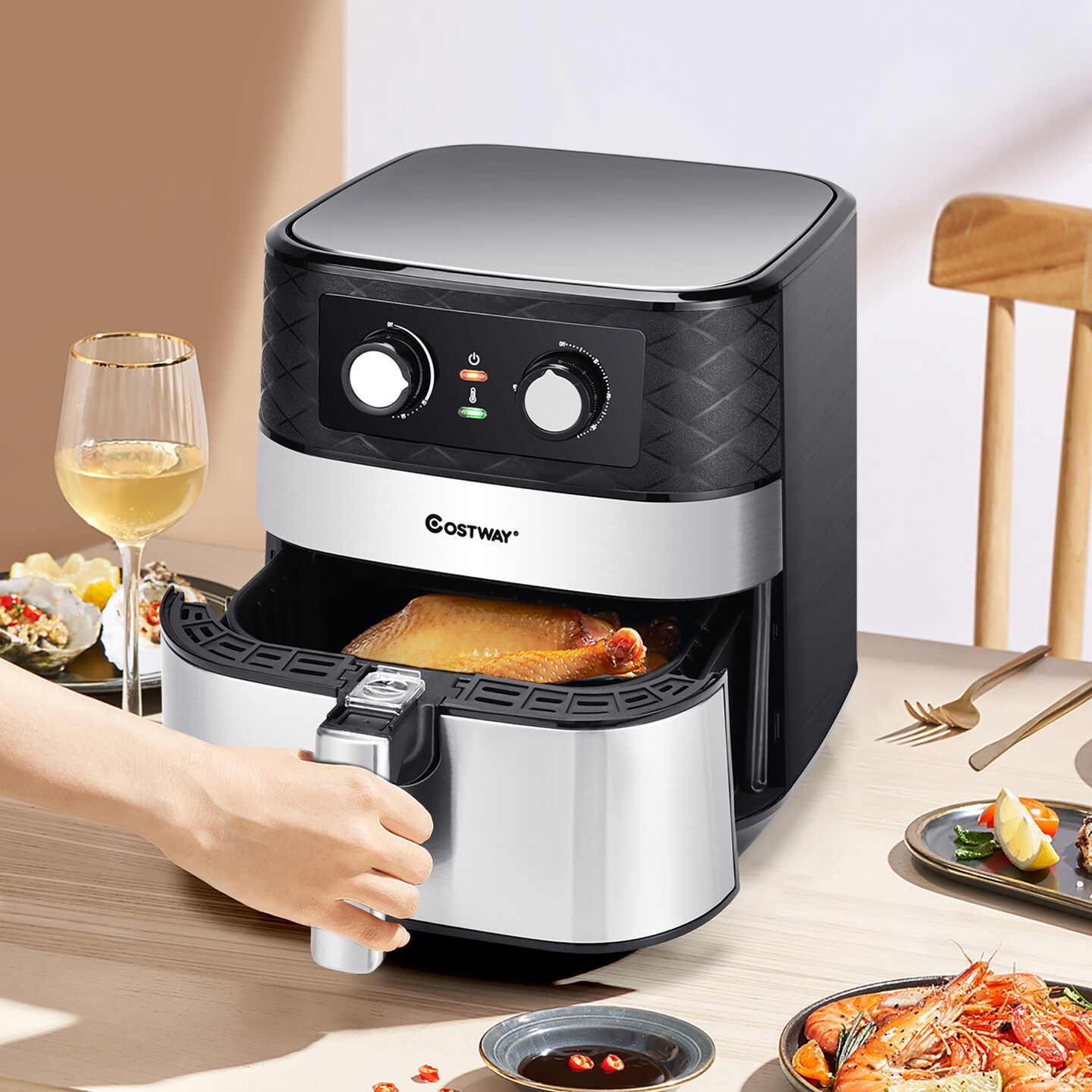 Costway 5.3 QT Electric Hot Air Fryer 1700W Stainless steel Non-Stick Fry Basket
