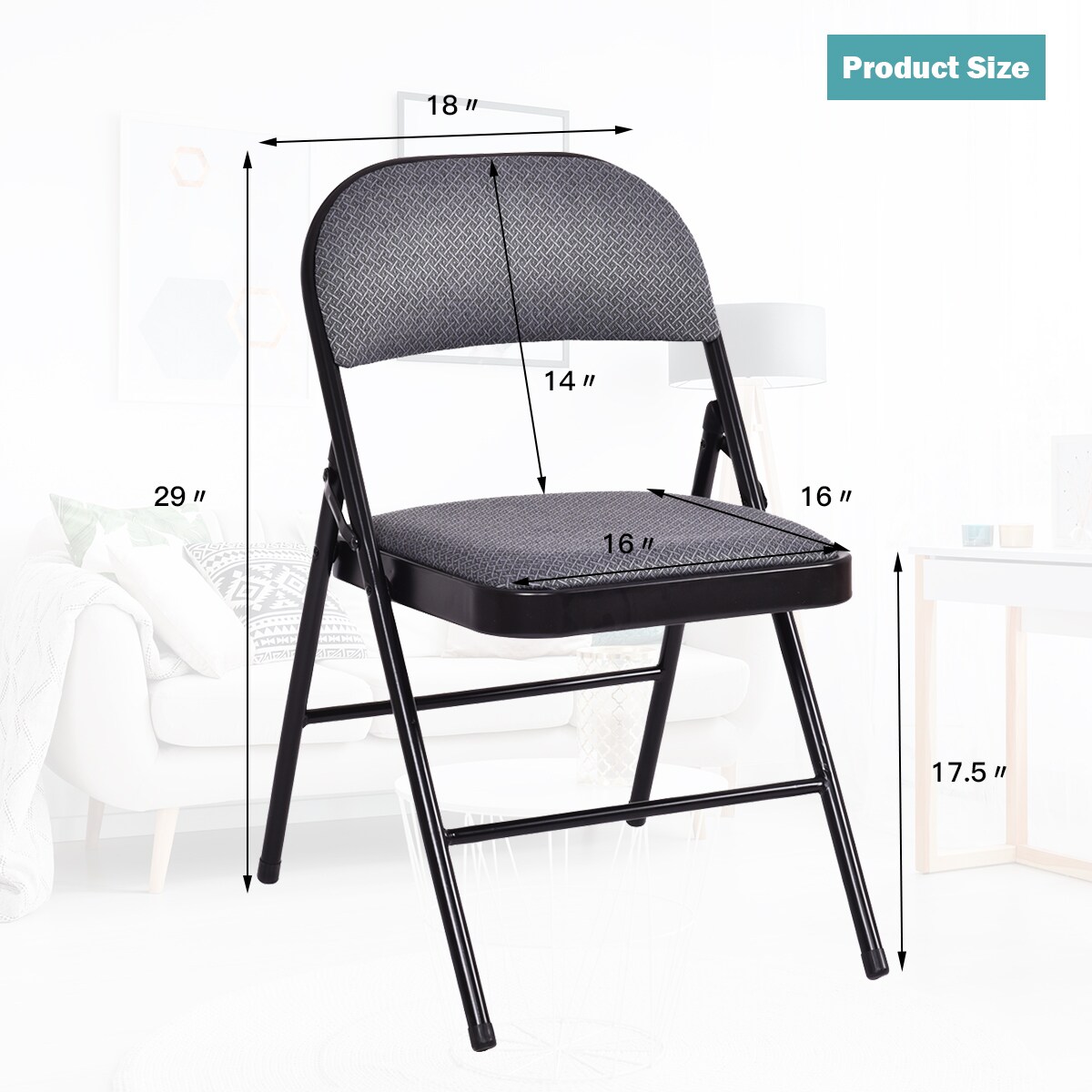 Costway Set of 4 Folding Chairs Fabric Upholstered Padded Seat Metal Frame Home Office