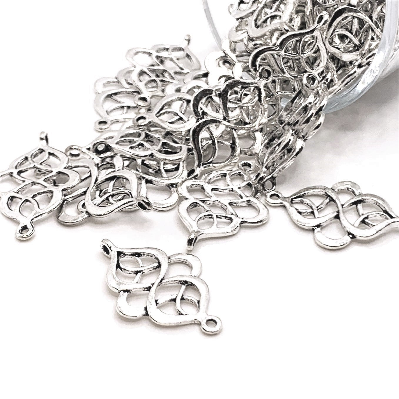 4, 20 or 50 Pieces: Silver Chinese Knot Connector Charms