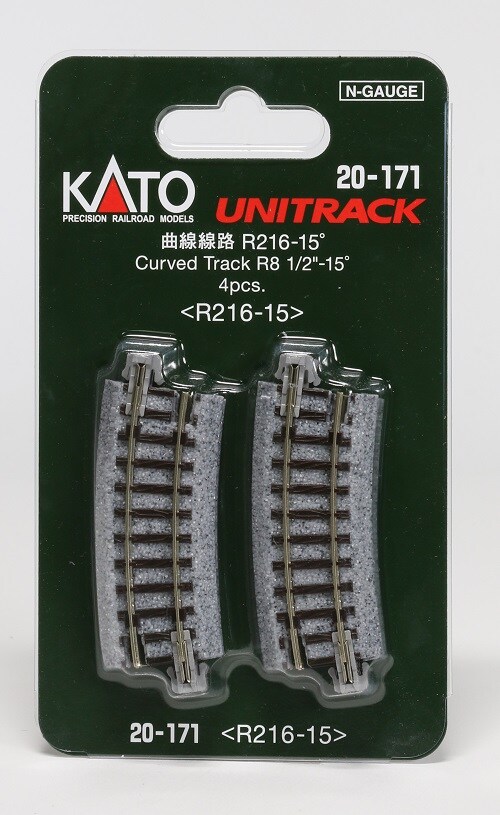 Kato  N-Scale Kato 20-171 N Unitrack 8 1/2 Radius 15 deg Curve 4pcs Train Track