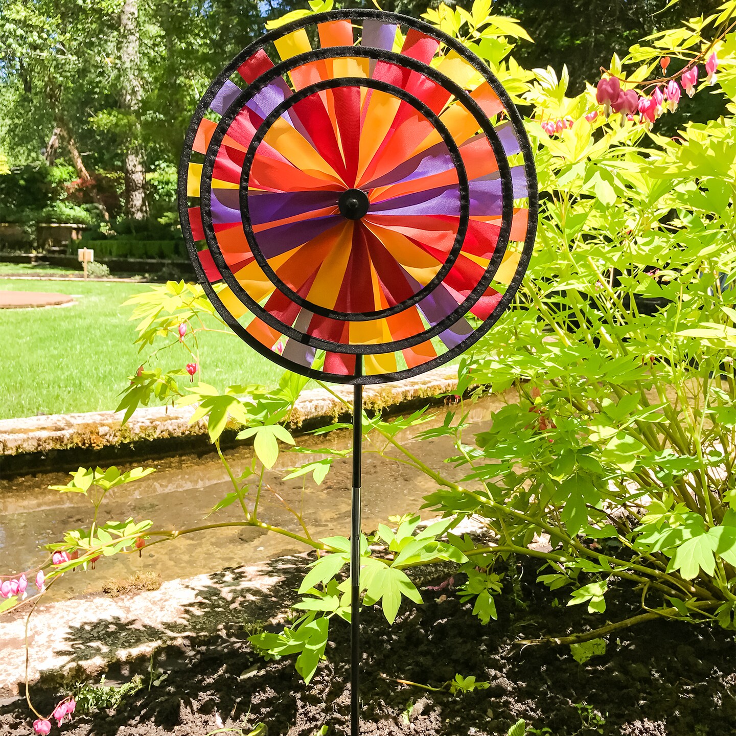 In the Breeze Autumn Triple Wheel Spinner- Ground Stake Included - Fall Themed Decor for your Yard and Garden