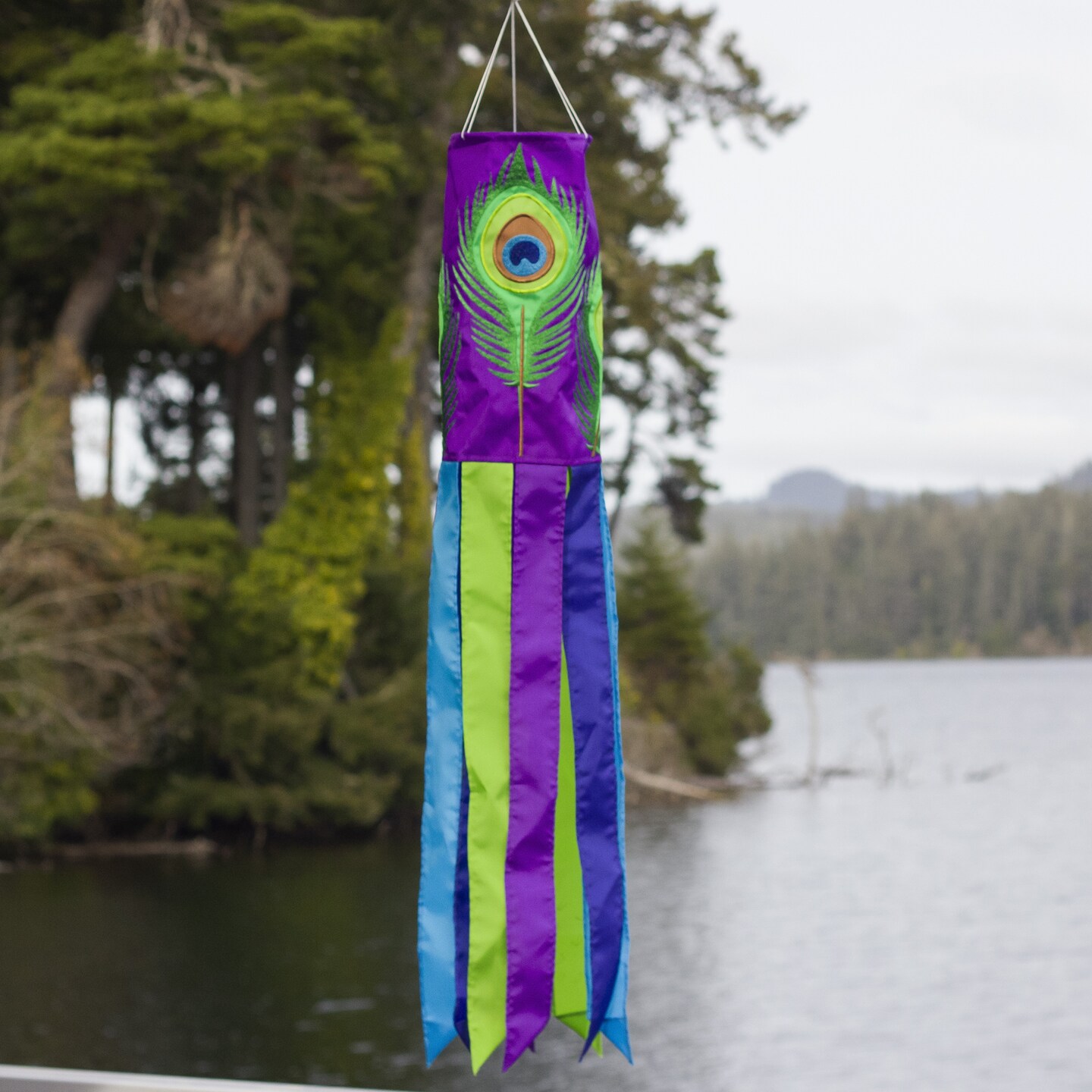 In the Breeze 5180 — Peacock Feather 40" Windsock, Purple, green