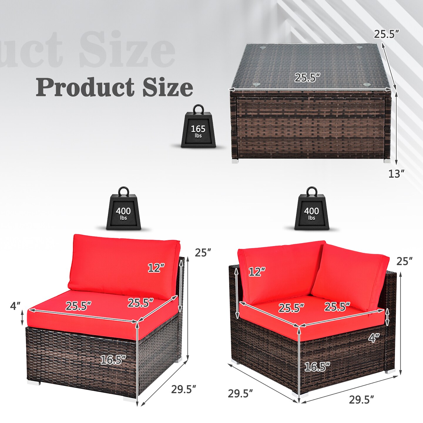Costway 6PCS Patio Rattan Furniture Set Cushioned Sofa Coffee Table Garden