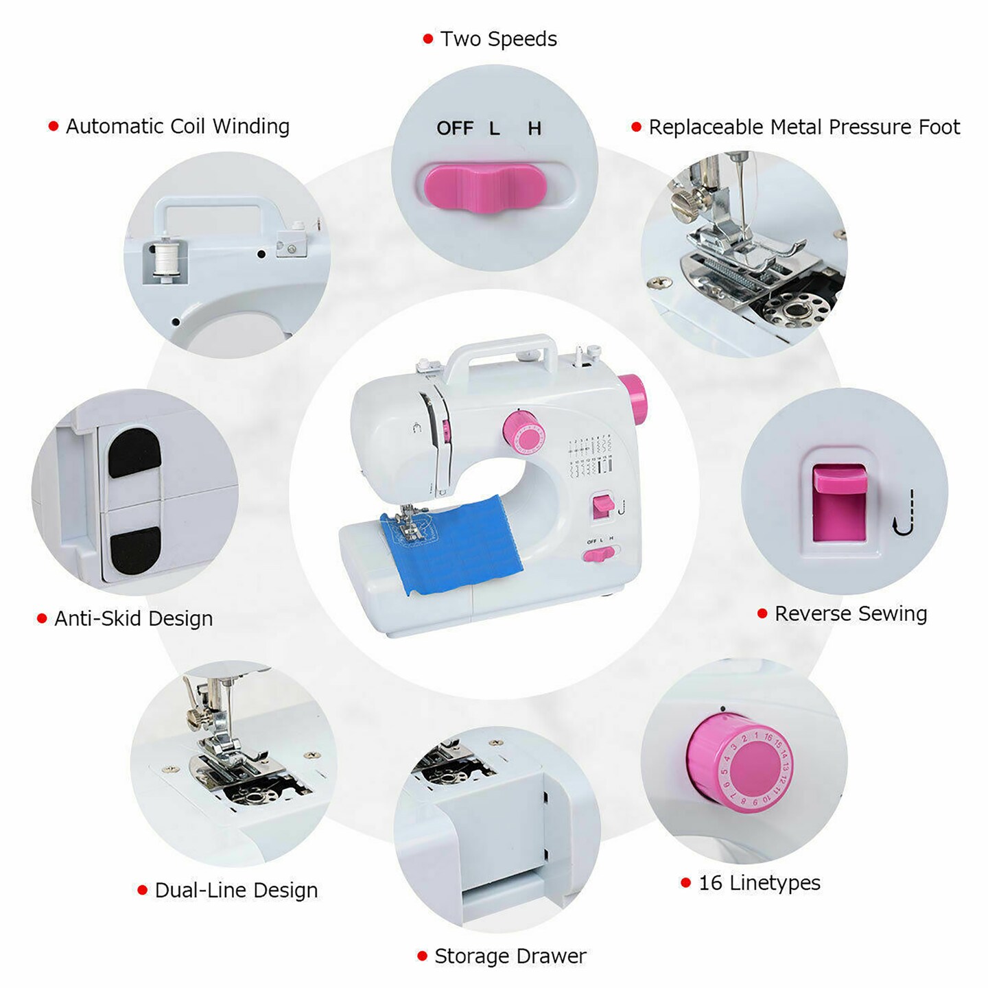 Costway 2-Speed Multi-function Fashion Portable Sewing Machine Serger w/16 Stitch Light