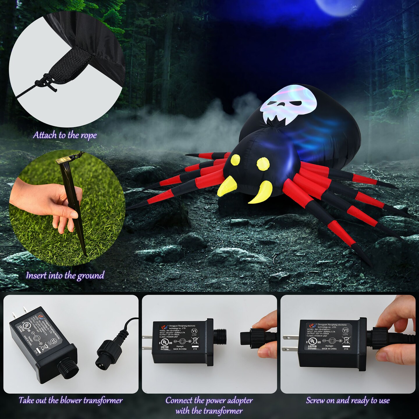 Costway 6.5FT Inflatable Halloween Spider Long Outdoor Indoor Blow Up Spider