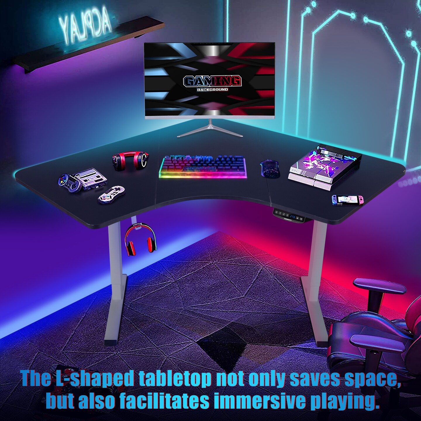 Costway Dual-motor L Shaped Standing Desk Ergonomic Sit Stand Computer Workstation Touch Control Panel Electric Height-adjustable Desk Home Office