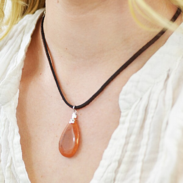 Leather Necklace With Red Adventurine Pendant