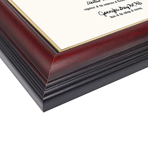 GraduationMall 8.5x11 Certificate Diploma Frame,Solid Wood &#x26; UV Protection Acrylic,Cherry Finish with Gold Trim,2 Pack