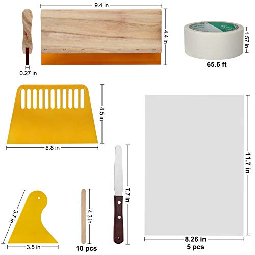 23 Pcs Screen Printing Starter Kit, Include 3 Sizes Wood Silk Screen Printing Frame, Squeegees, Transparency Inkjet Film, Masking Tape and Ink Spatula