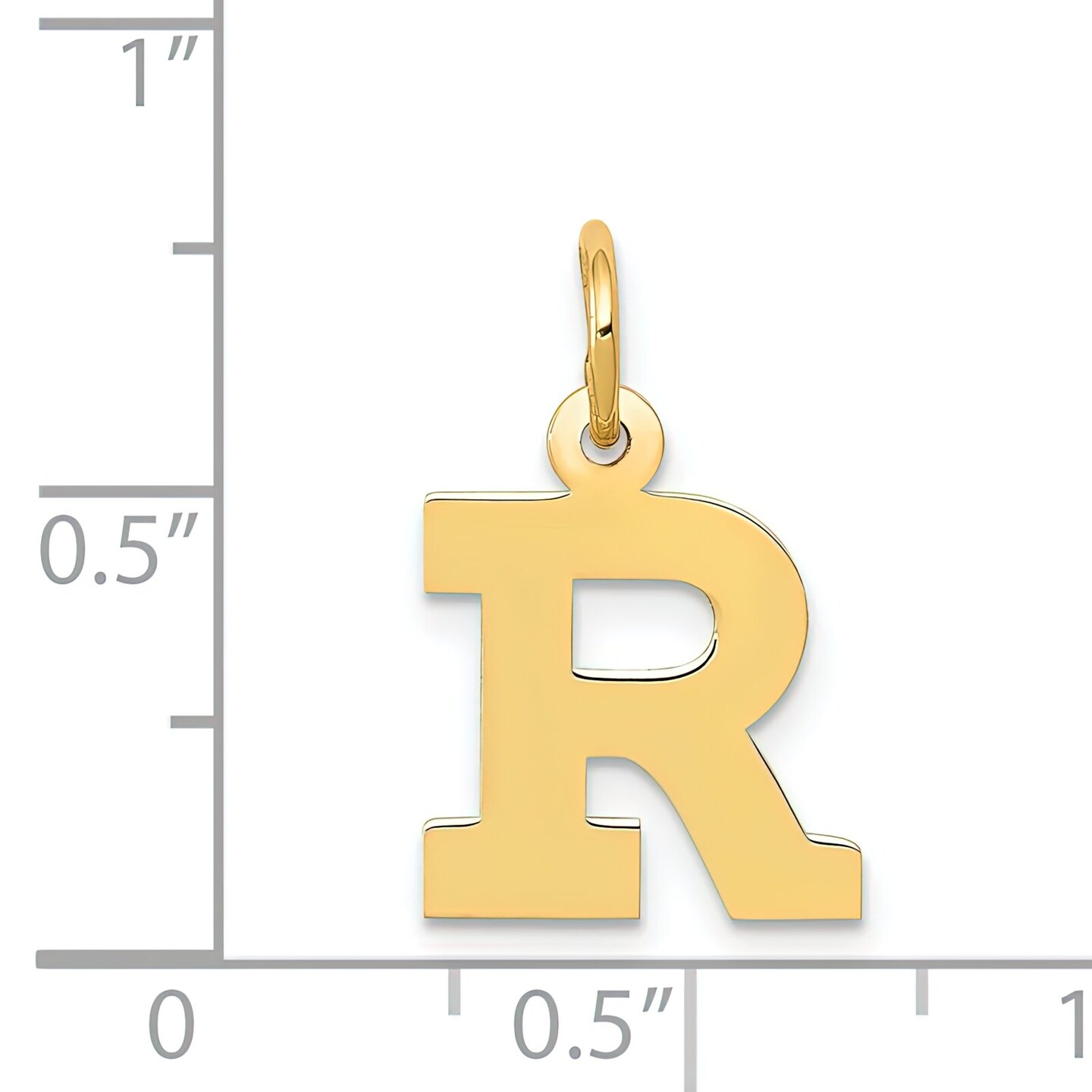 14K Yellow Gold Small Block Intial Letter R Charm Jewerly 18mm x 10mm