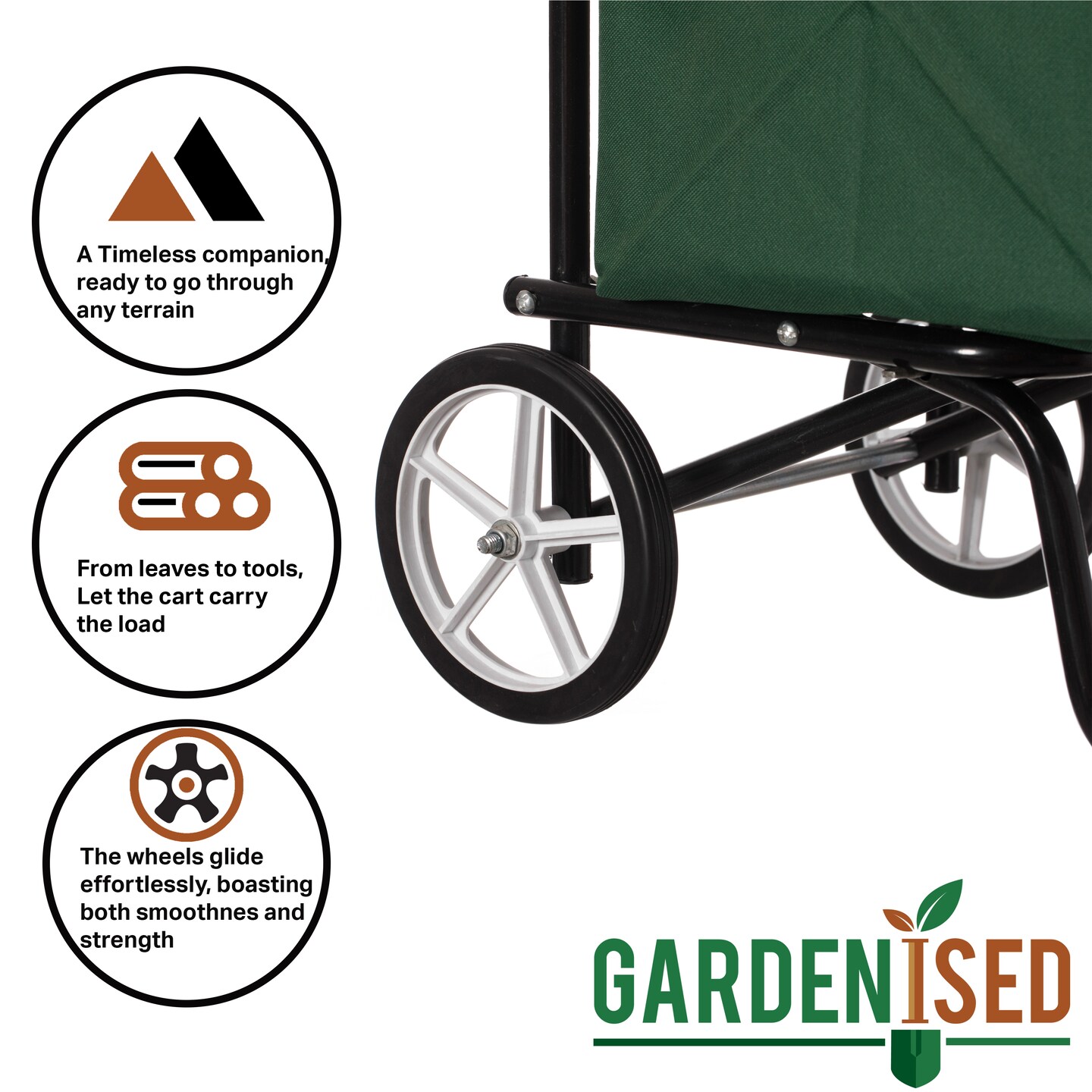 Large Cart with Wheels, Lightweight and Sturdy Rolling Utility Cart for Groceries, Garden, Laundry, Shopping and Picnic, Green
