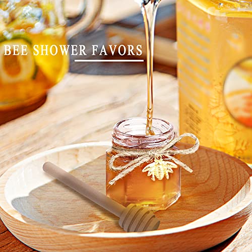20 Pck Mini Glass Honey jars-1.5 oz, Hexagon Honey Jars with Wooden Dipper, Gold Lid, Bee Pendant, Rope-12m Mini Honey Jars with Lids, Perfect for Baby Shower, Wedding Favors, Party Favors