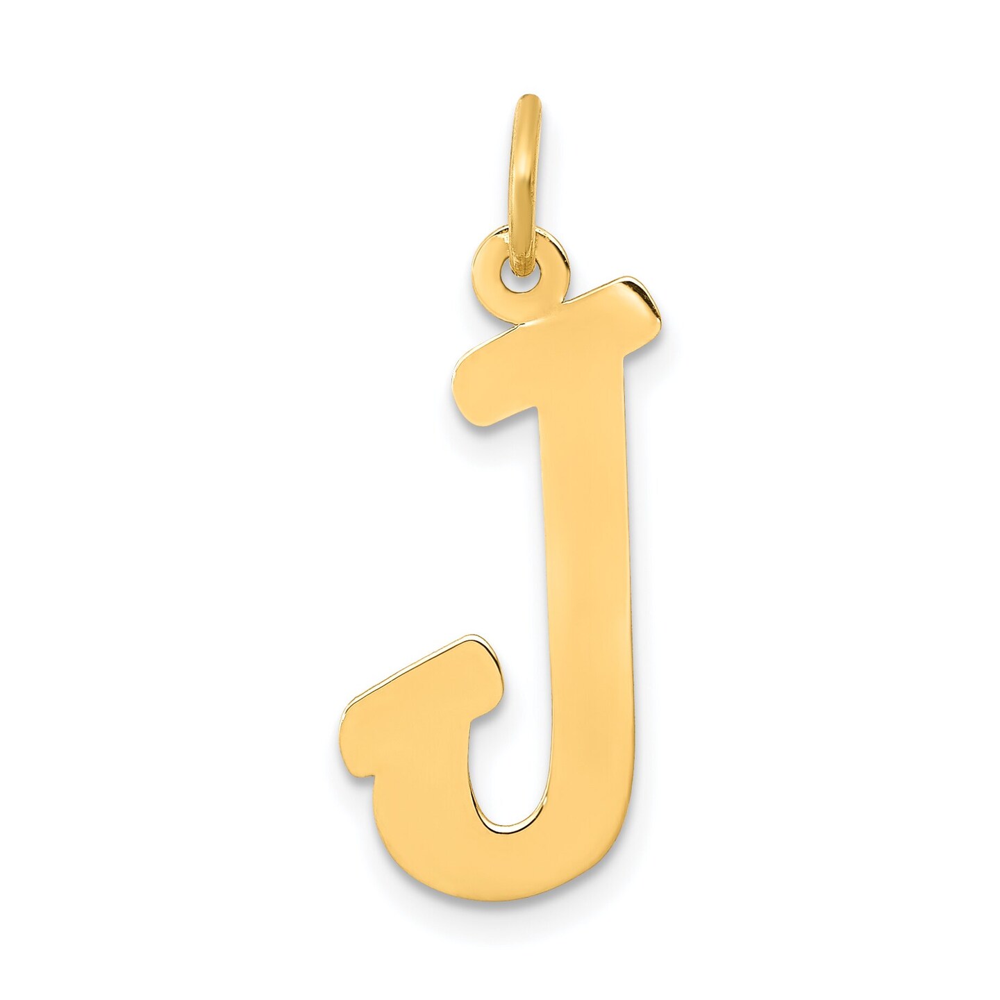 14K Yellow Gold Small Script Initial Letter J Charm Jewerly 17mm x 8mm
