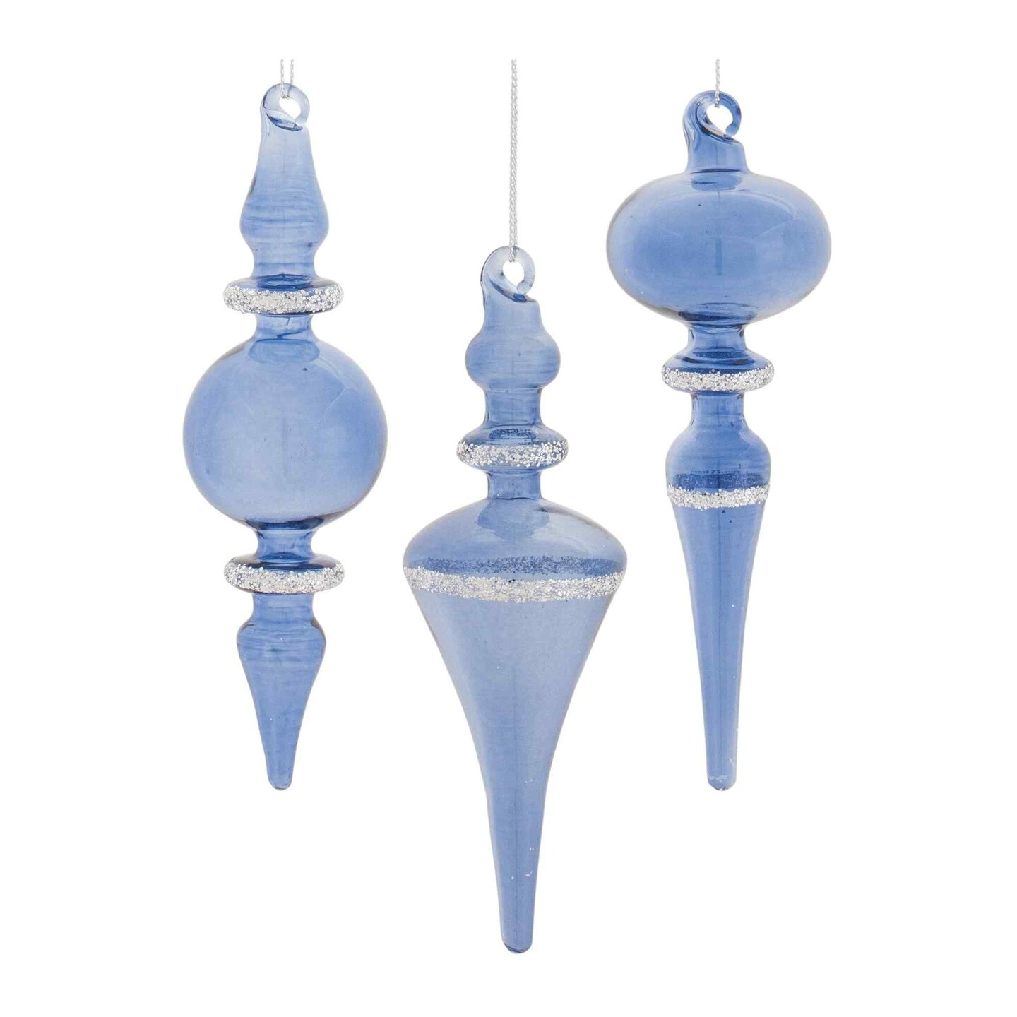 Melrose 12ct Blue Glass Christmas Finial Drop Ornaments 6