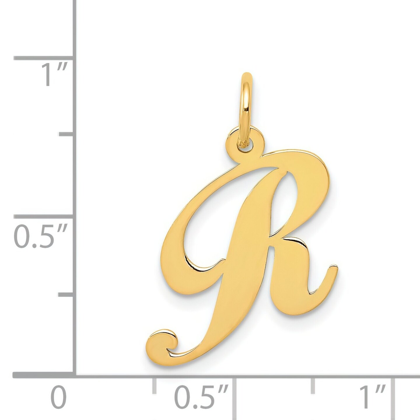 14K Yellow Gold Medium Fancy Script Initial R Charm Jewerly