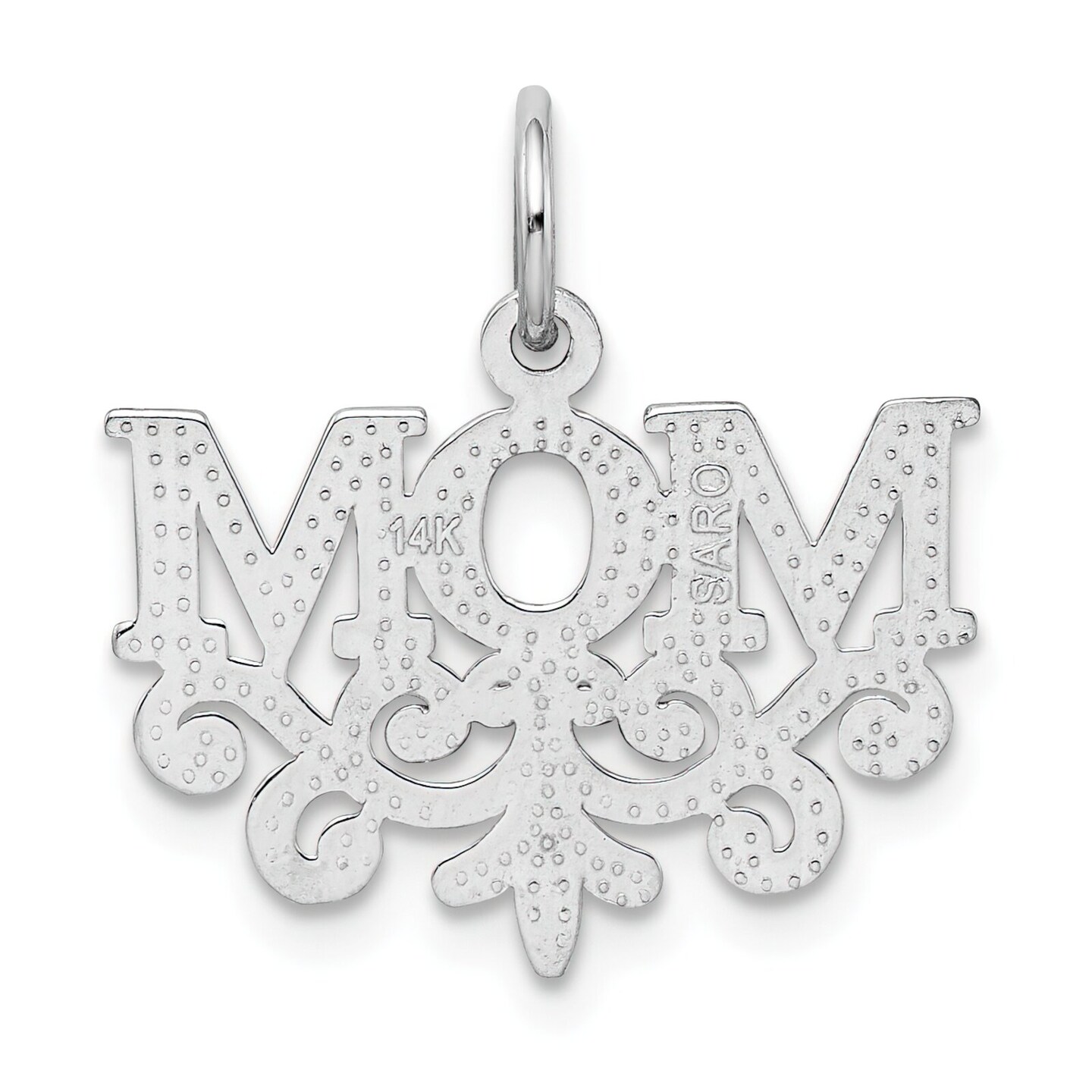 14K White Gold Mom Charm Family Mother Jewelry Pendant 20mm x 17mm
