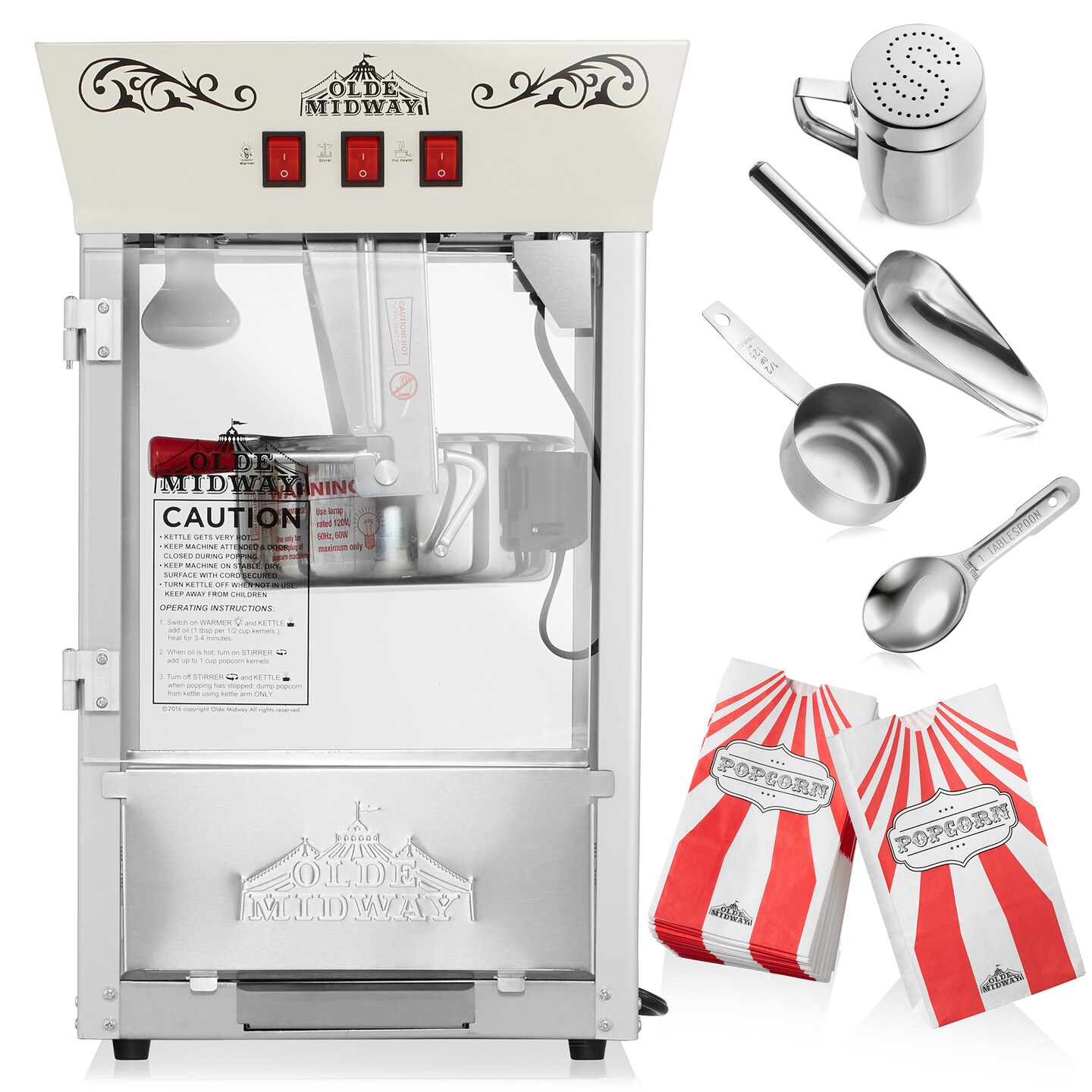 Olde Midway Movie Theater-Style Popcorn Machine Maker with 10-Ounce Kettle, Vintage-Style Countertop Popper
