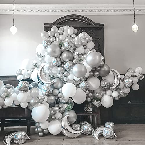 129pcs Metallic Silver Balloon Kit - Latex Balloons in Different Sizes (18, 12, 10, 5 Inches) for Birthday Parties, Graduation, Baby Showers, Weddings, Holidays, and Easter Decorations