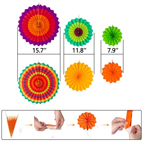 35PCS Fiesta Paper Fan Party Decorations Set - Cinco De Mayo Pom Poms,Pennant,Garland String,Banner,Hanging Swirls Decor Supplies(Multicolored)