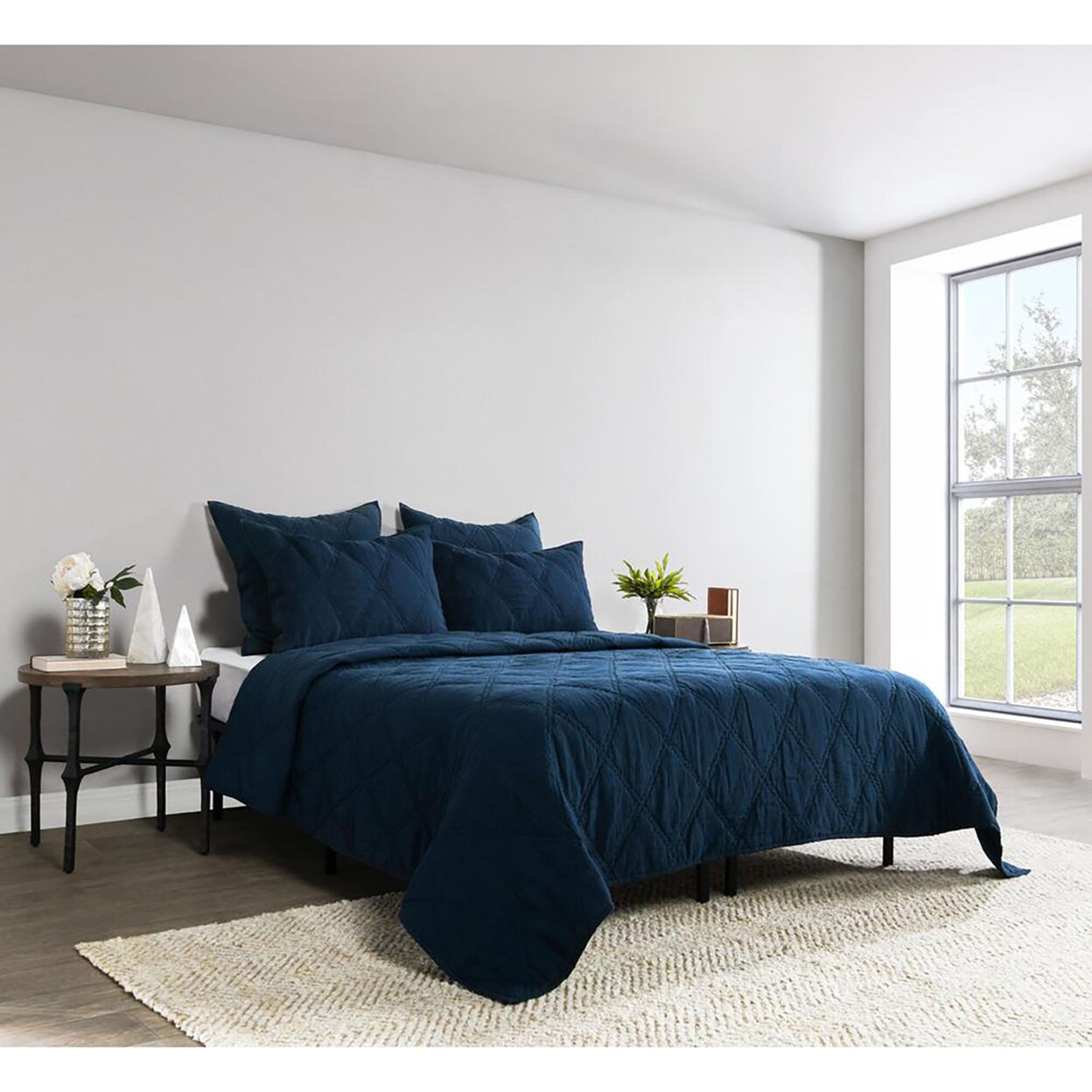 Kosas Home Casi Belgian Flax Linen Midnight Blue Queen Quilt By
