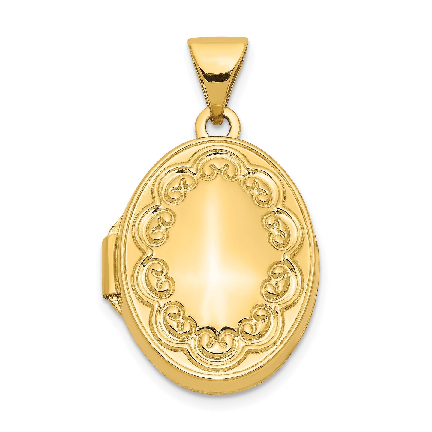 14K Gold Scroll Oval Locket Photo Pendant Jewelry 23.1mm x 13.8mm