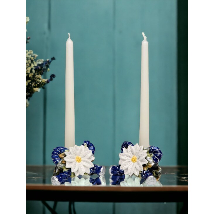 kevinsgiftshoppe Ceramic Blue Candler Holder Set Of 2 CANDLES NOT INCLUDED Home Decor   Kitchen Decor