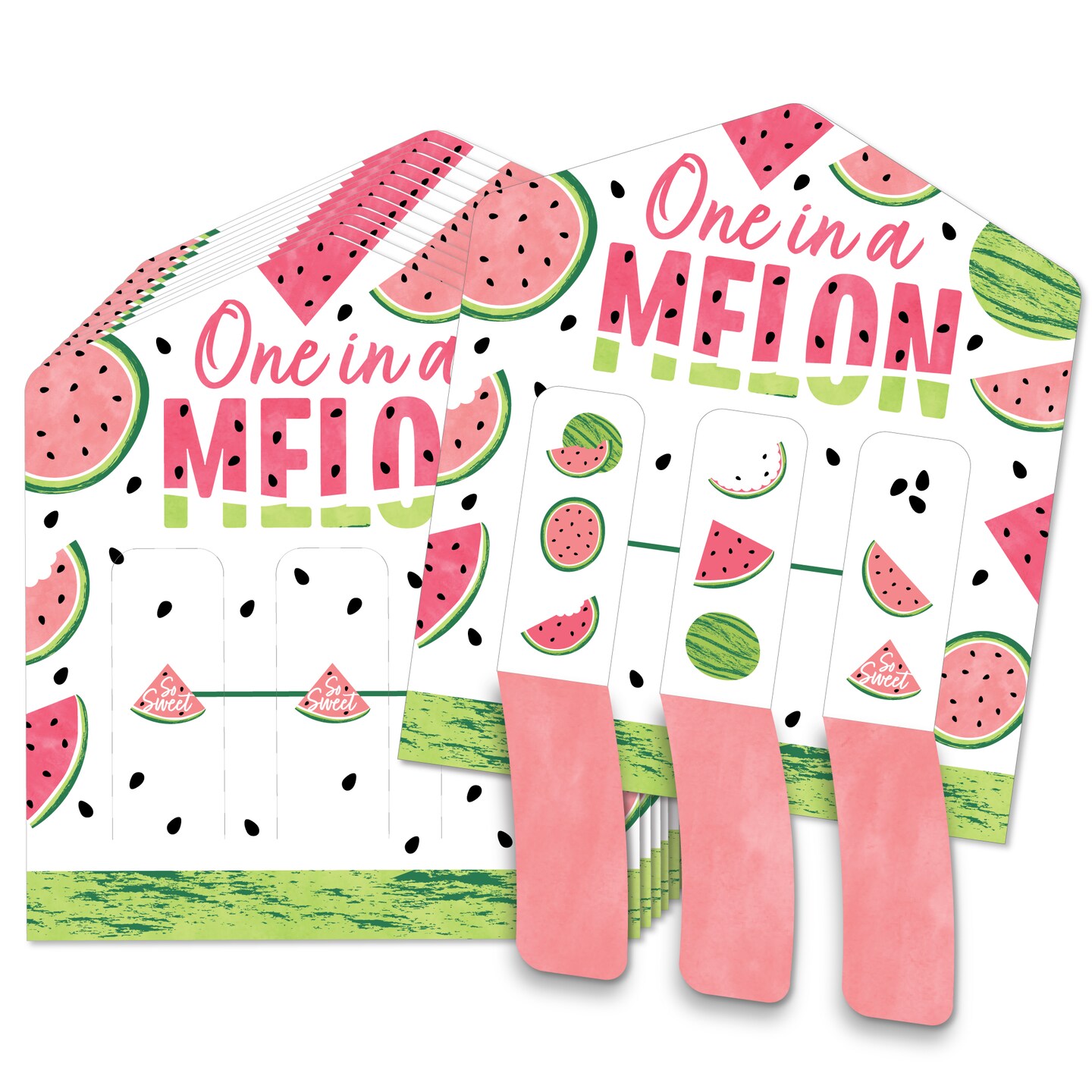Big Dot of Happiness Sweet Watermelon - Fruit Party Game Pickle Cards - Pull Tabs 3-in-a-Row - Set of 12
