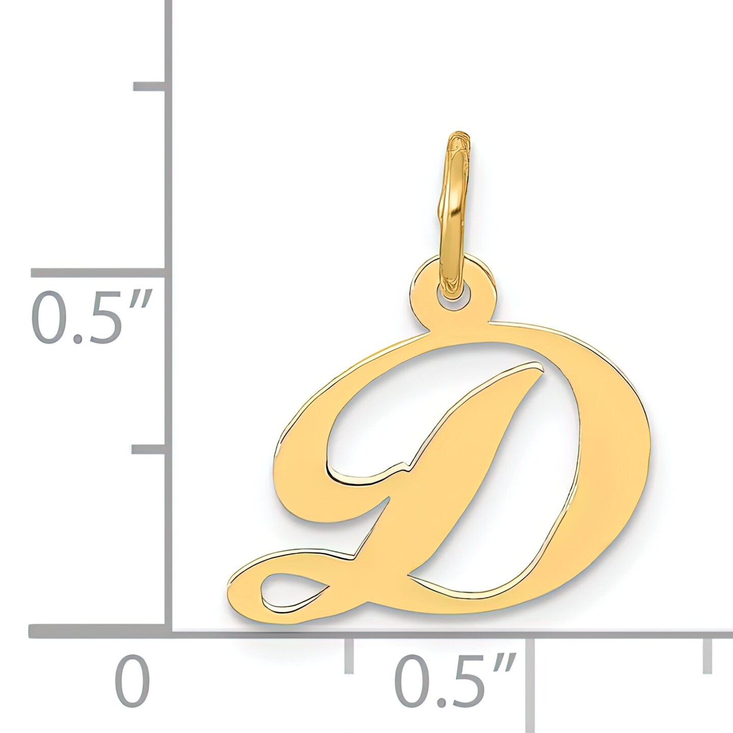 14K Yellow Gold Small Fancy Script Initial D Charm Jewerly 16mm x 15mm