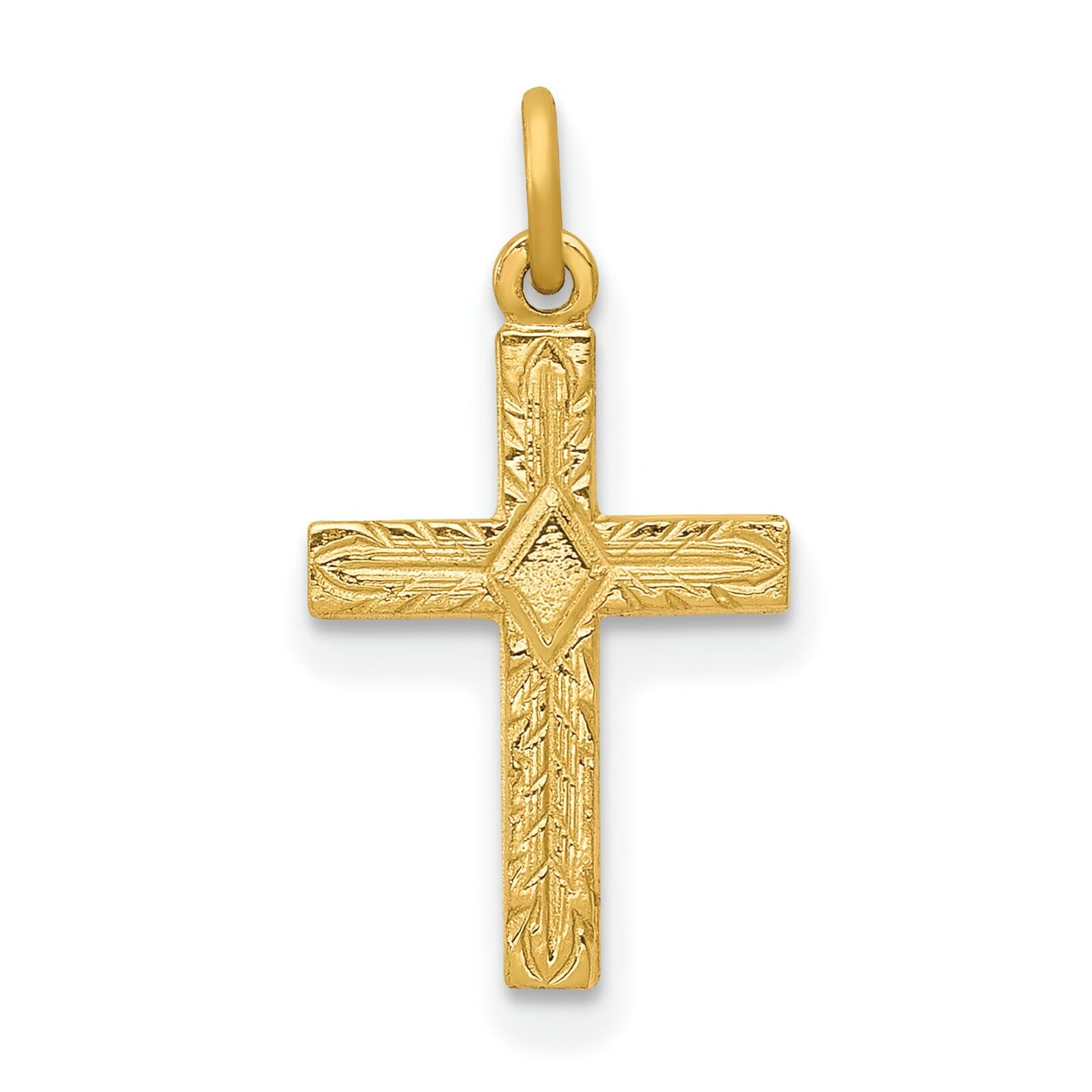 Unisex 14K Yellow Gold Polish Solid Small Crucifix Cross Religious Charm Pendant