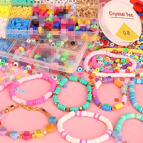 5800 PCS Clay Beads for Bracelet Making Kit - Jewelry Making Kit for Girls, Includes 16 Colors of Polymer Heishi Beads and Letter Beads, Ideal for Gifts