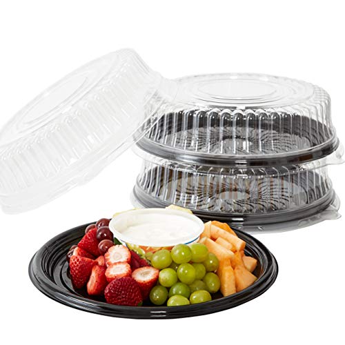 Heavy Duty, Recyclable 12 In. Serving Tray and Lid 10pk. Large, Black  Plastic Party Platters with…
