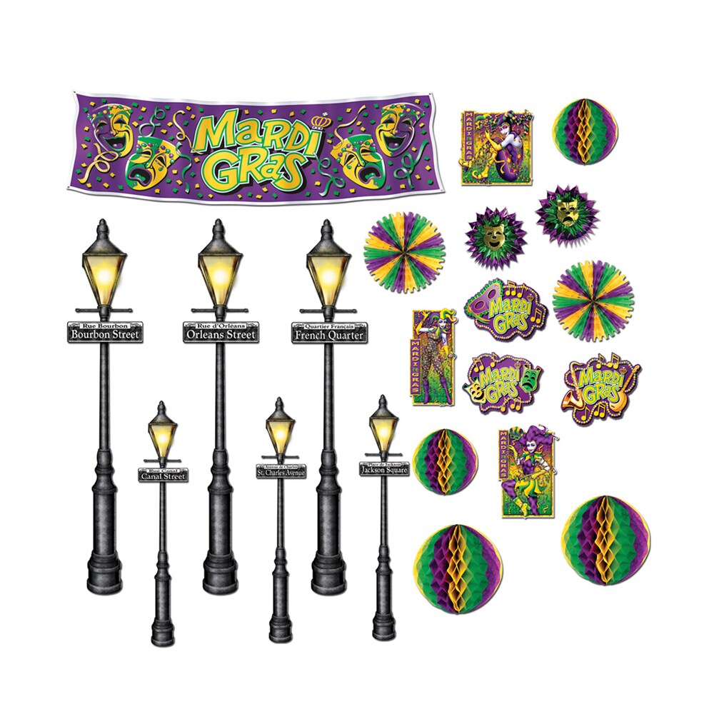 Beistle Mardi Gras Decor and Street Light Props 8"-46" - 12 Pack (21 Per Package)
