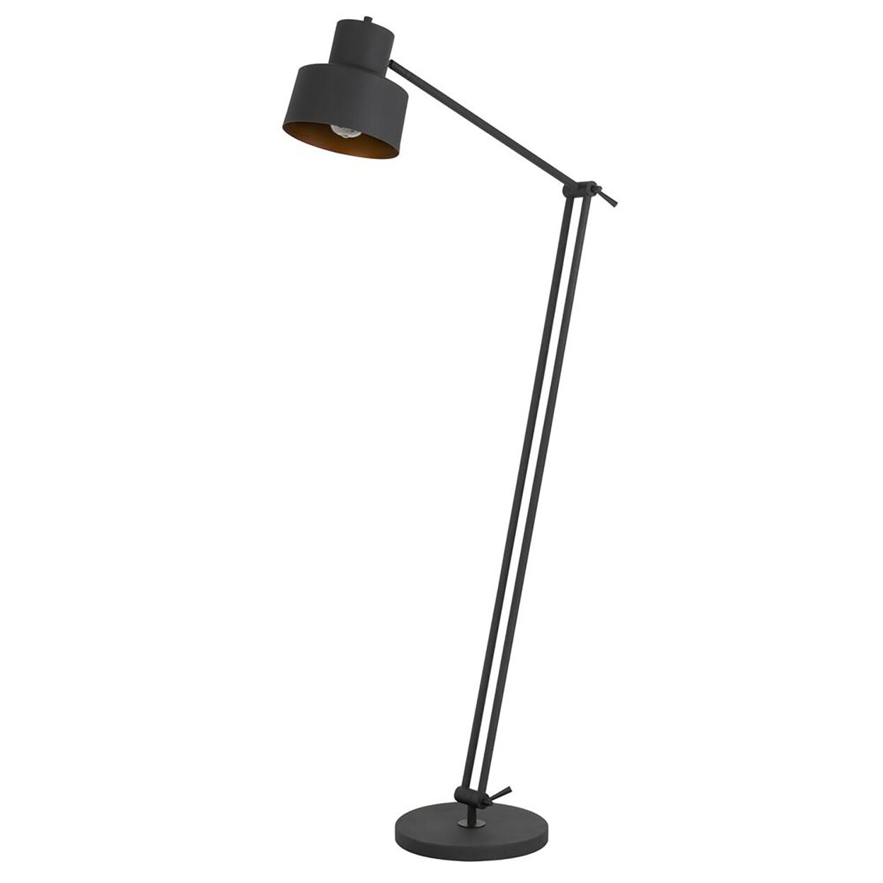 Cal Lighting 60W Davidson Metal Floor Lamp With Weighted Base, Adjustable Upper And Lower Arms. On Off Socket Switch, Matte Black