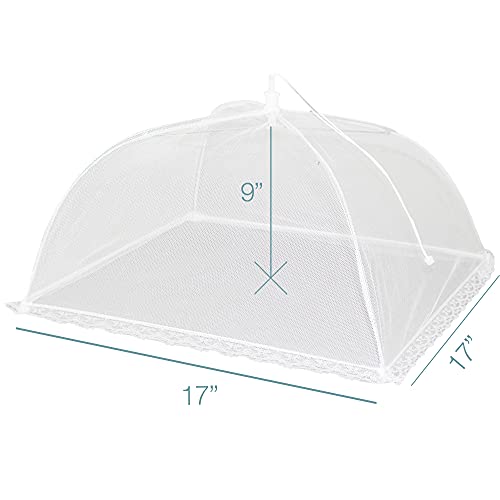 (6 pack) Large and Tall 17x17 Pop-Up Mesh Food Covers Tent Umbrella for Outdoors, Screen Tents, Parties Picnics, BBQs, Reusable and Collapsible Food Tents