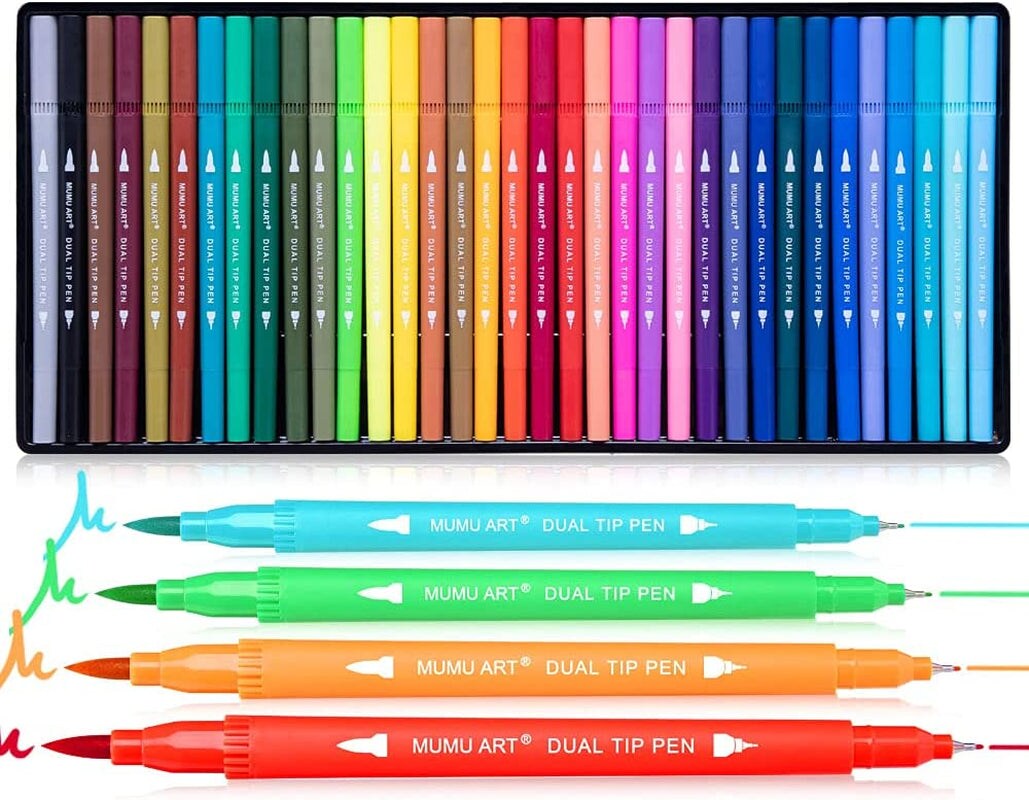 Dual Brush Marker Pens for Coloring Books, Fine Tip Coloring Marker & Brush