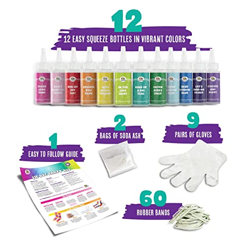 Tie Dye Kit for Kids &#x26; Adults - 12 Large Tye Dye Bottles with Tie Dye Powder, Soda Ash, Gloves - Non-Toxic Tyedyedye Kit - Decorating Dye for Clothes