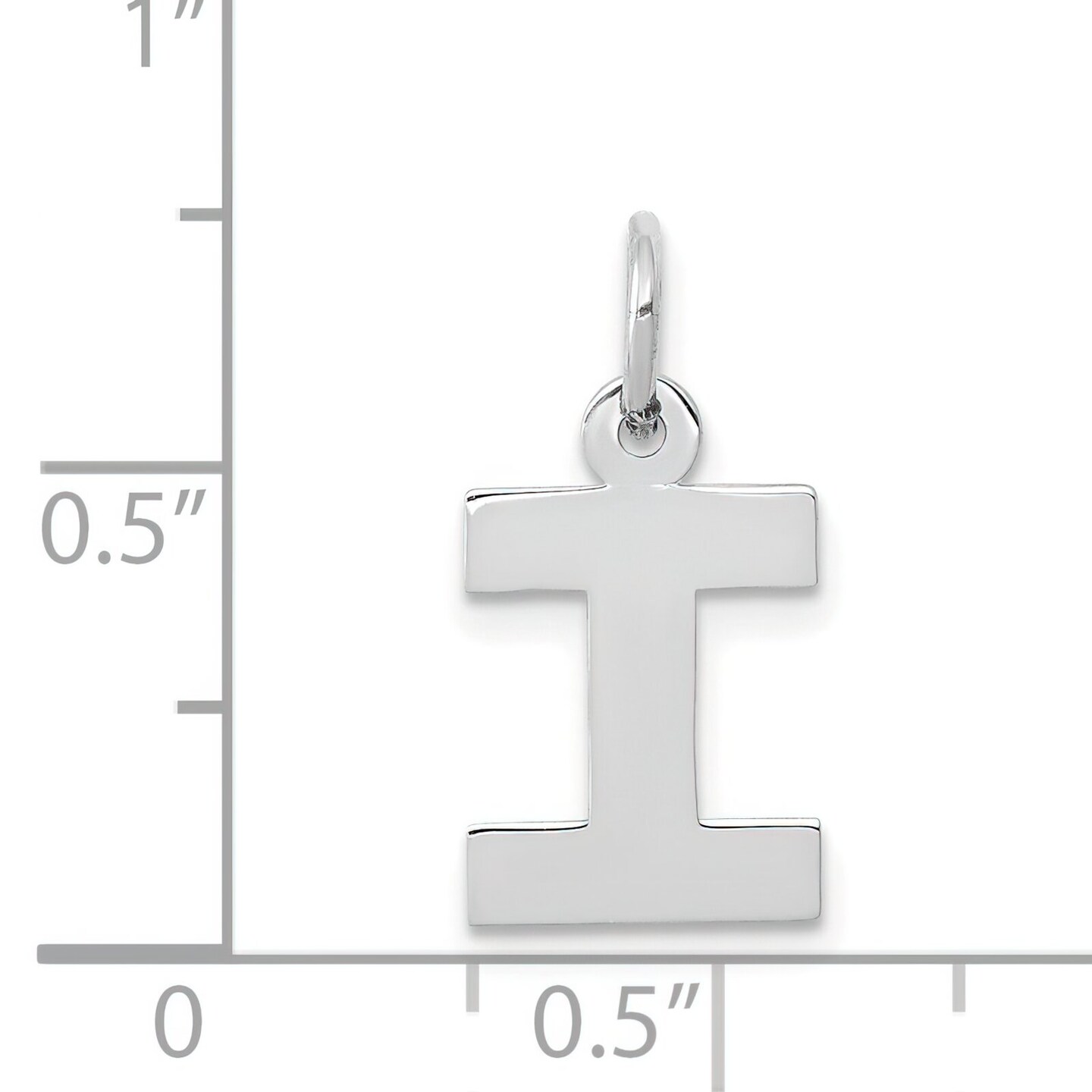 14K White Gold Small Block Intial Letter I Charm Jewerly 18mm x 10mm