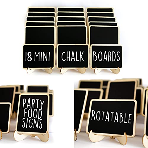 SAVVY &#x26; SORTED Mini Chalkboard Signs for Food - 18 Small Chalk Signs + 3 White Chalk Sticks - Food Signs for Party - Little Chalkboards - Party Food Labels Buffet Cheese Signs Candy Table Supplies