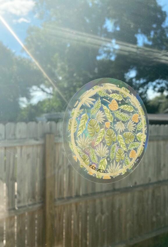 Tropical Leaf Suncatcher, Botanical Window Cling, Rainbow maker, Plant