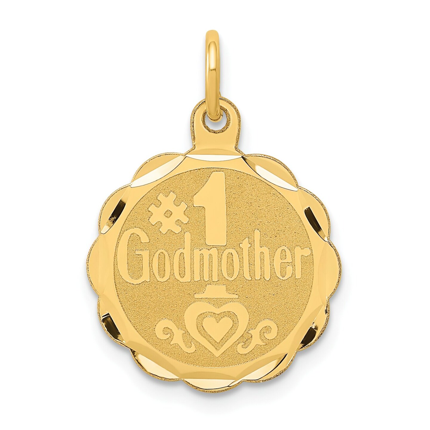 14K Yellow Gold #1 Godmother Disc Charm Jewelry 22mm x 16mm