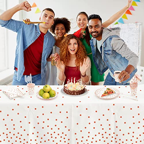4 Pack Plastic Tablecloths for Rectangle Tables, Waterproof Disposable Party Table Cloths with Rose Gold Dot, Table Covers for Decorations, Baby Shower, Birthday, Mothers Day, 54” x 108”