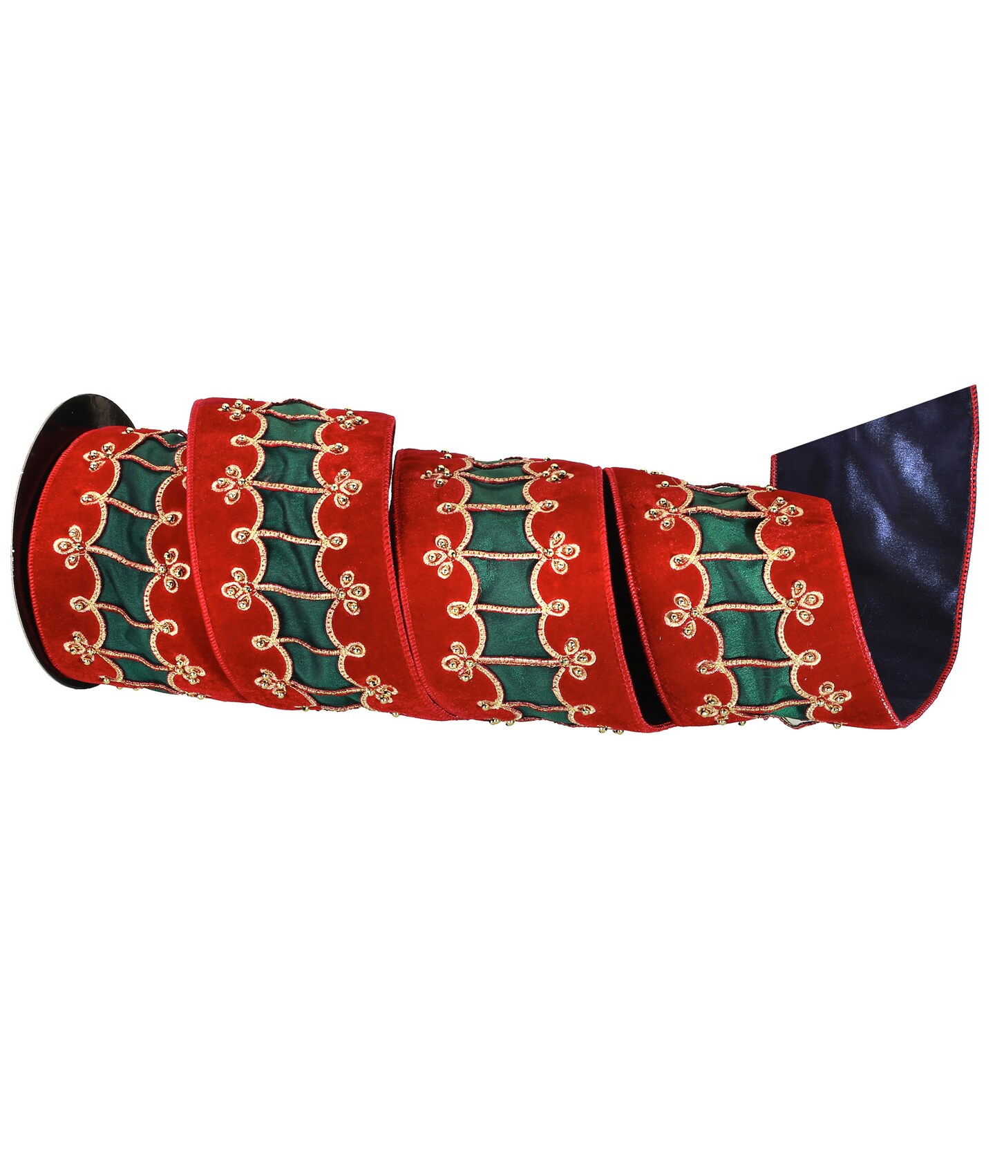 Contemporary Home Living Red and Green Embroidered Nutcracker Coat Christmas Wired Ribbon 4&#x22; x 5 Yards