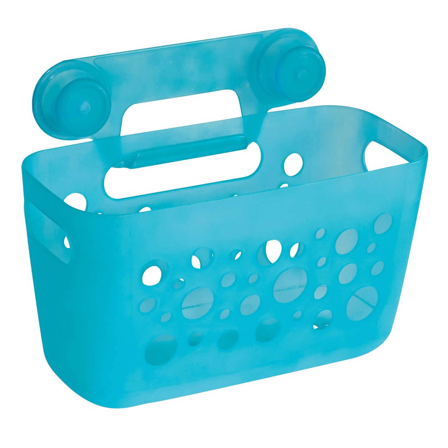 mDesign Kids Suction Wall Mounted Storage Basket for Bathroom, Small - Aqua Blue