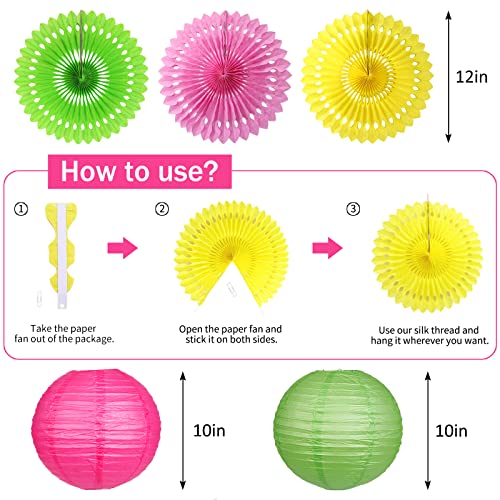 Flamingo Party Decorations - Hawaiian Party Supplies with Flamingo Palm Leaves, Hibiscus Flowers, Paper Lanterns, and Hot Pink Honeycomb Tissue Paper Fans for Luau Birthday Party and Home Decor