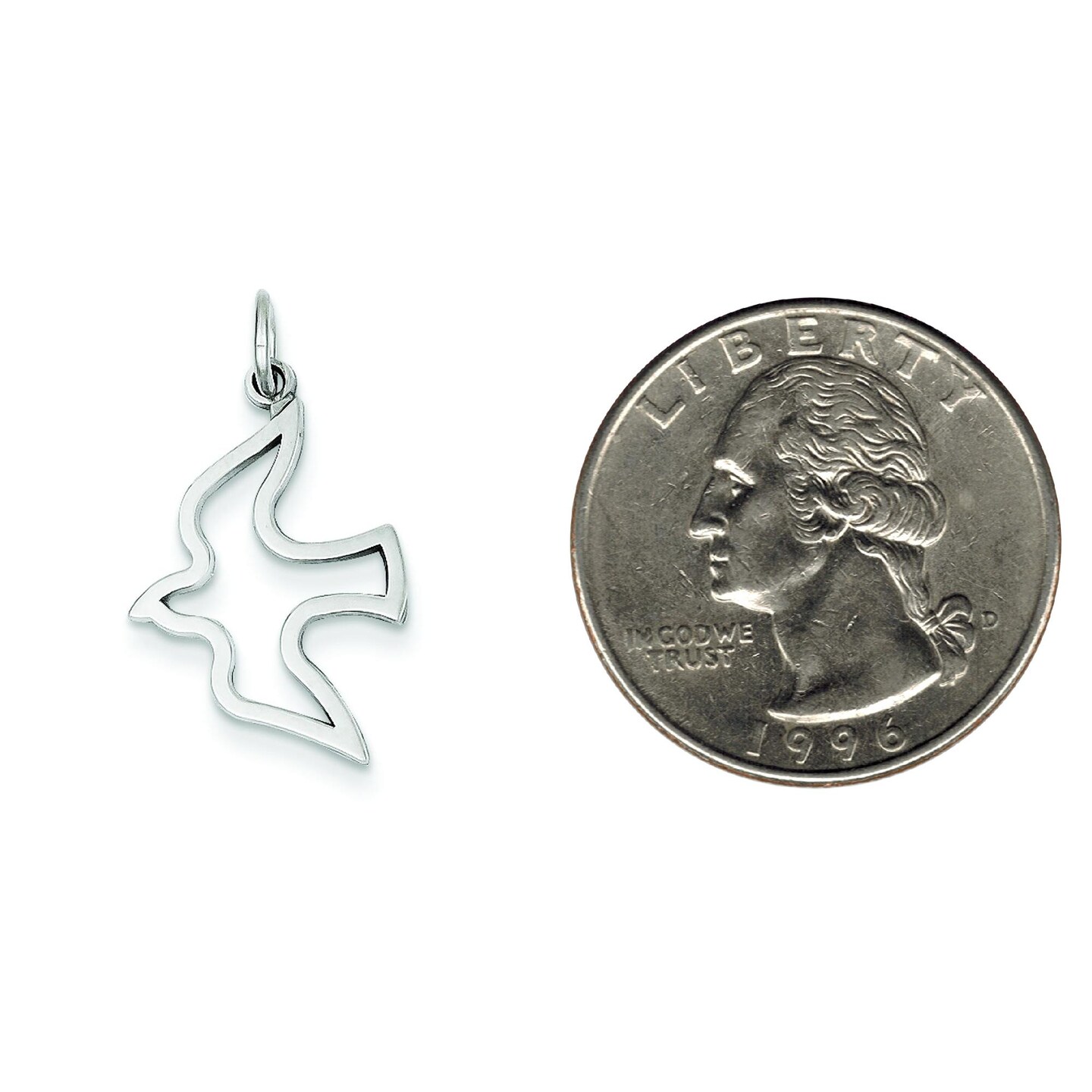 14K White Gold Holy Spirit Dove Charm Pendant Jewelry 25mm x 15mm